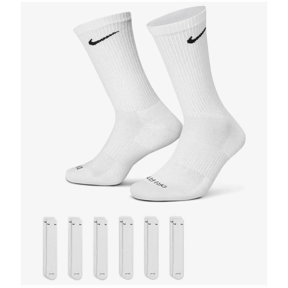 Nike Everyday Plus Cushioned Training Crew Socks 6 Pairs White Size L -AUTHENTIC
